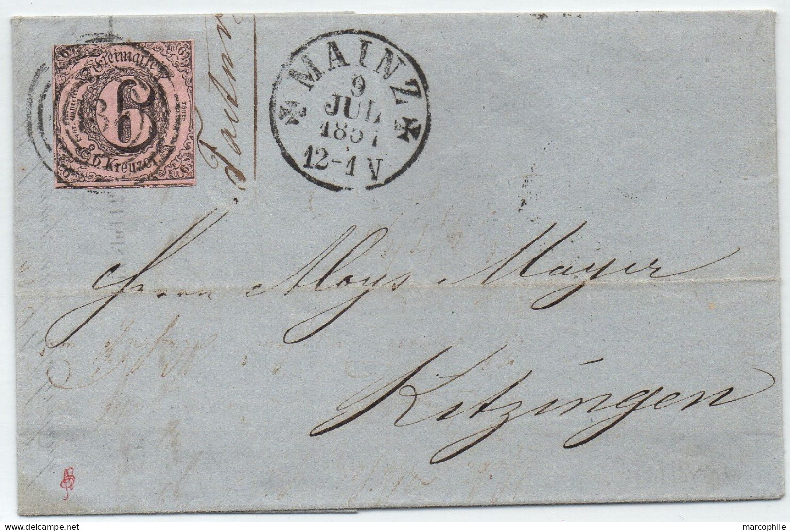 THURN UND TAXIS - MAINZ / 1857 Mi # 9 SOLO AUF FALTBRIEF (ref 4689) - Storia Postale