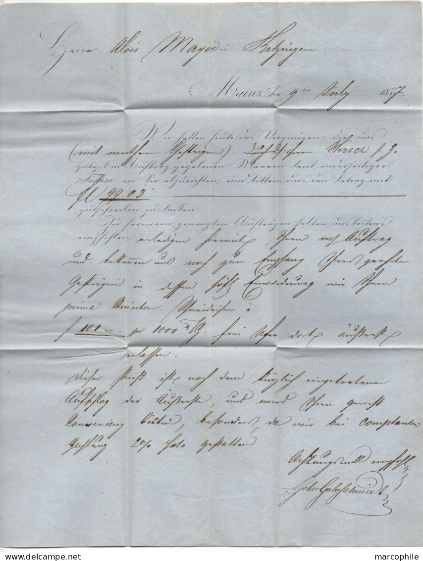THURN UND TAXIS - MAINZ / 1857 Mi # 9 SOLO AUF FALTBRIEF (ref 4689) - Brieven En Documenten
