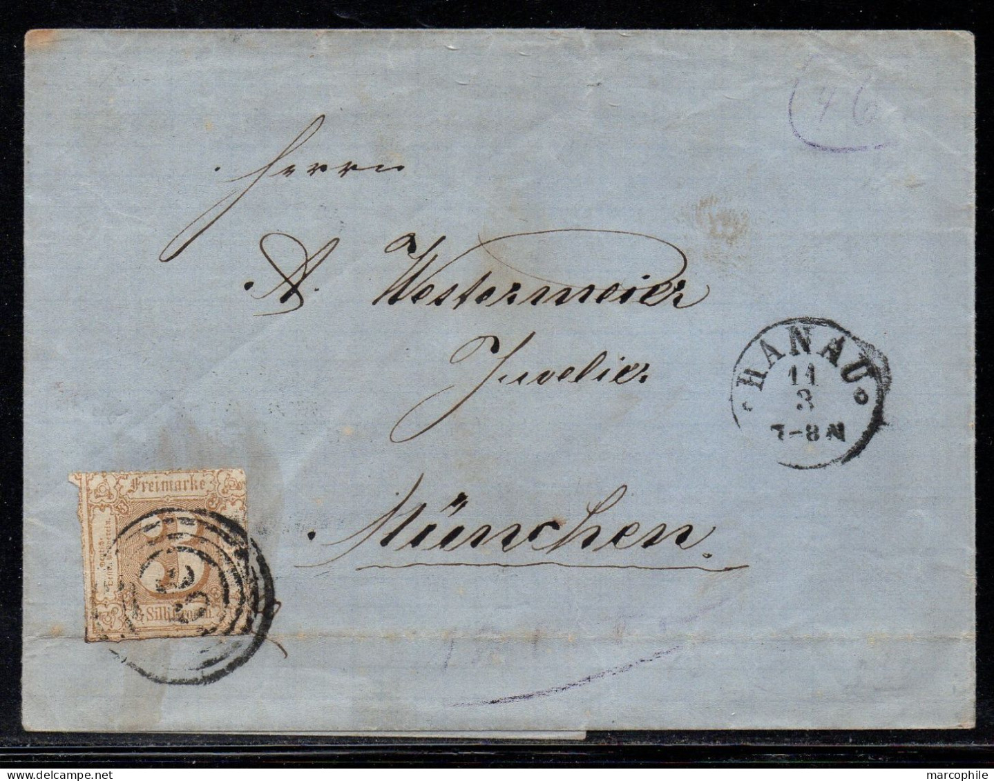 THURN UND TAXIS - HANAU - TOUR ET TAXIS /  1867 Mi # 40 -  3 S. GR. AUF FALTBRIEF NACH MÜNCHEN (ref 6480) - Cartas & Documentos