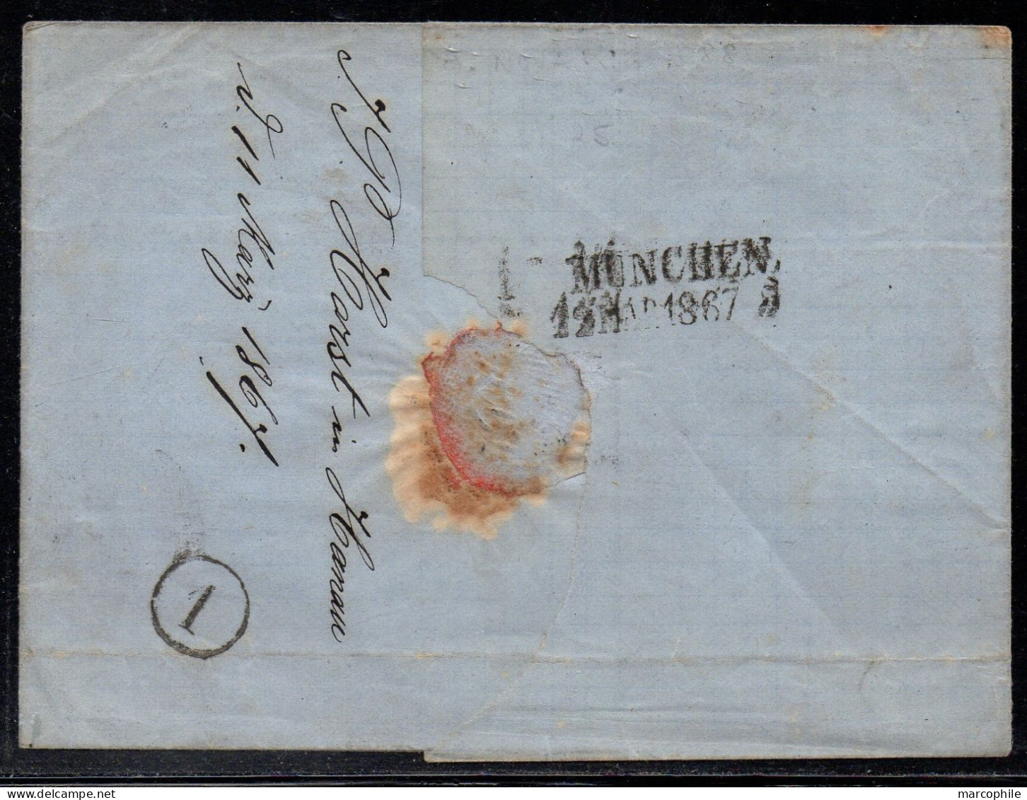 THURN UND TAXIS - HANAU - TOUR ET TAXIS /  1867 Mi # 40 -  3 S. GR. AUF FALTBRIEF NACH MÜNCHEN (ref 6480) - Briefe U. Dokumente