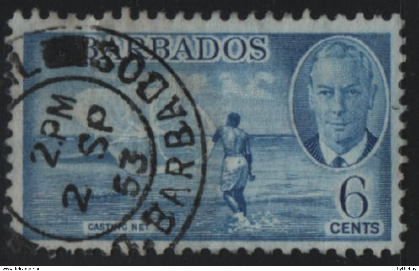 Barbados 1950 Used Sc 220 6c Fisherman Casting Net, KGVI - Barbados (...-1966)