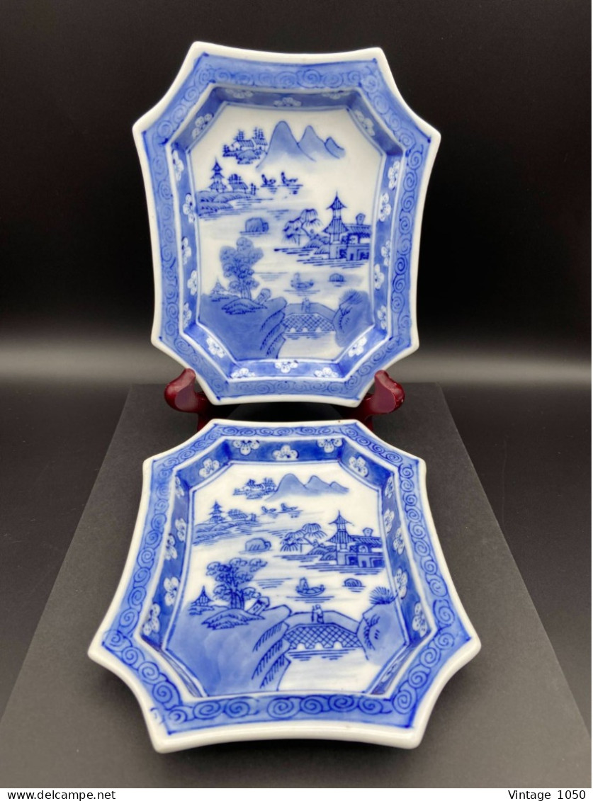 2x Coupelles Palais Impérial Blanc Bleu  Porcelaine Chinoise 1895-1900 #240004 - Asiatische Kunst