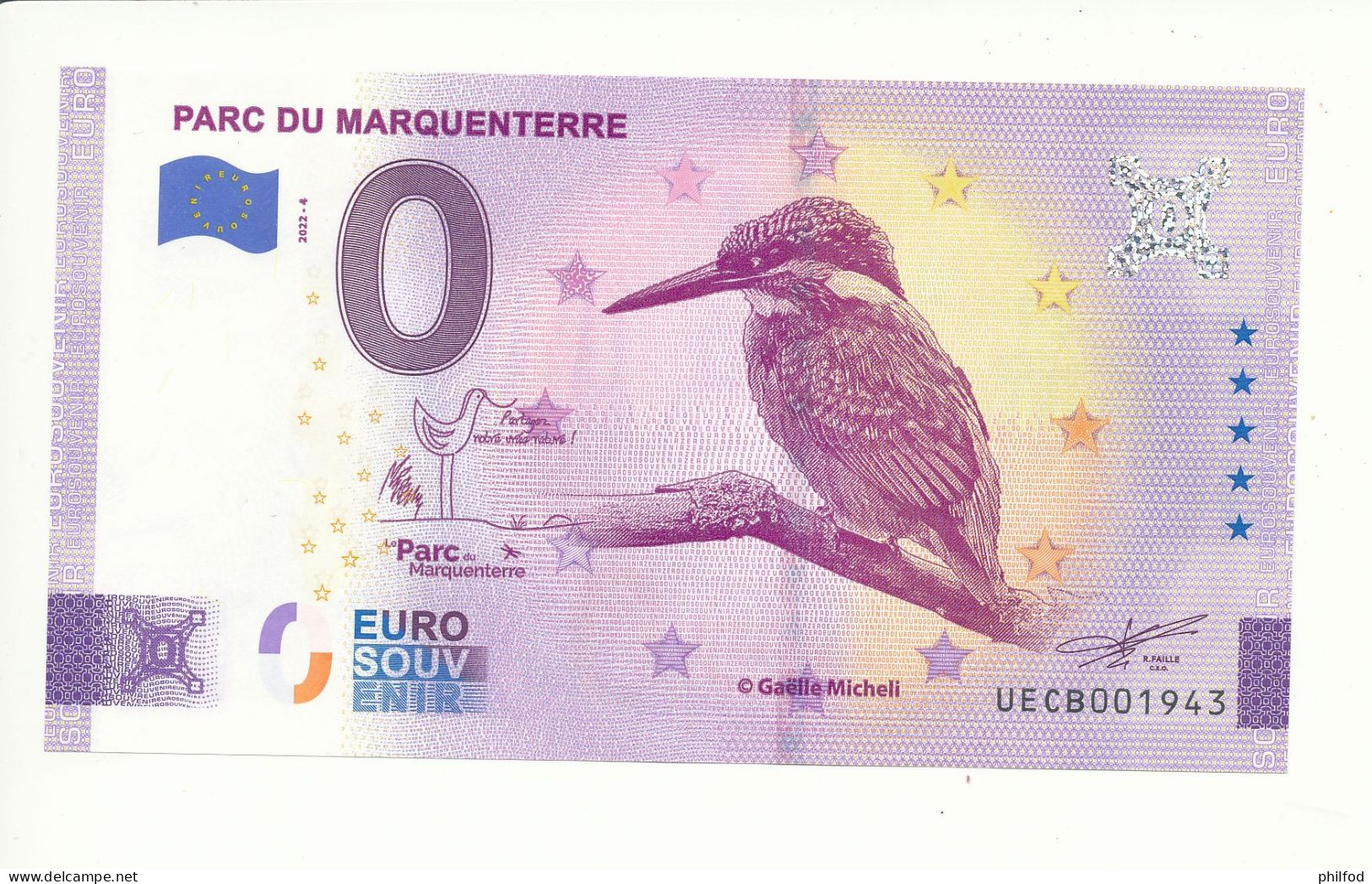 Billet Touristique 0 Euro - PARC DU MARQUENTERRE- UECB - 2022-4 - N° 1943 - Altri & Non Classificati