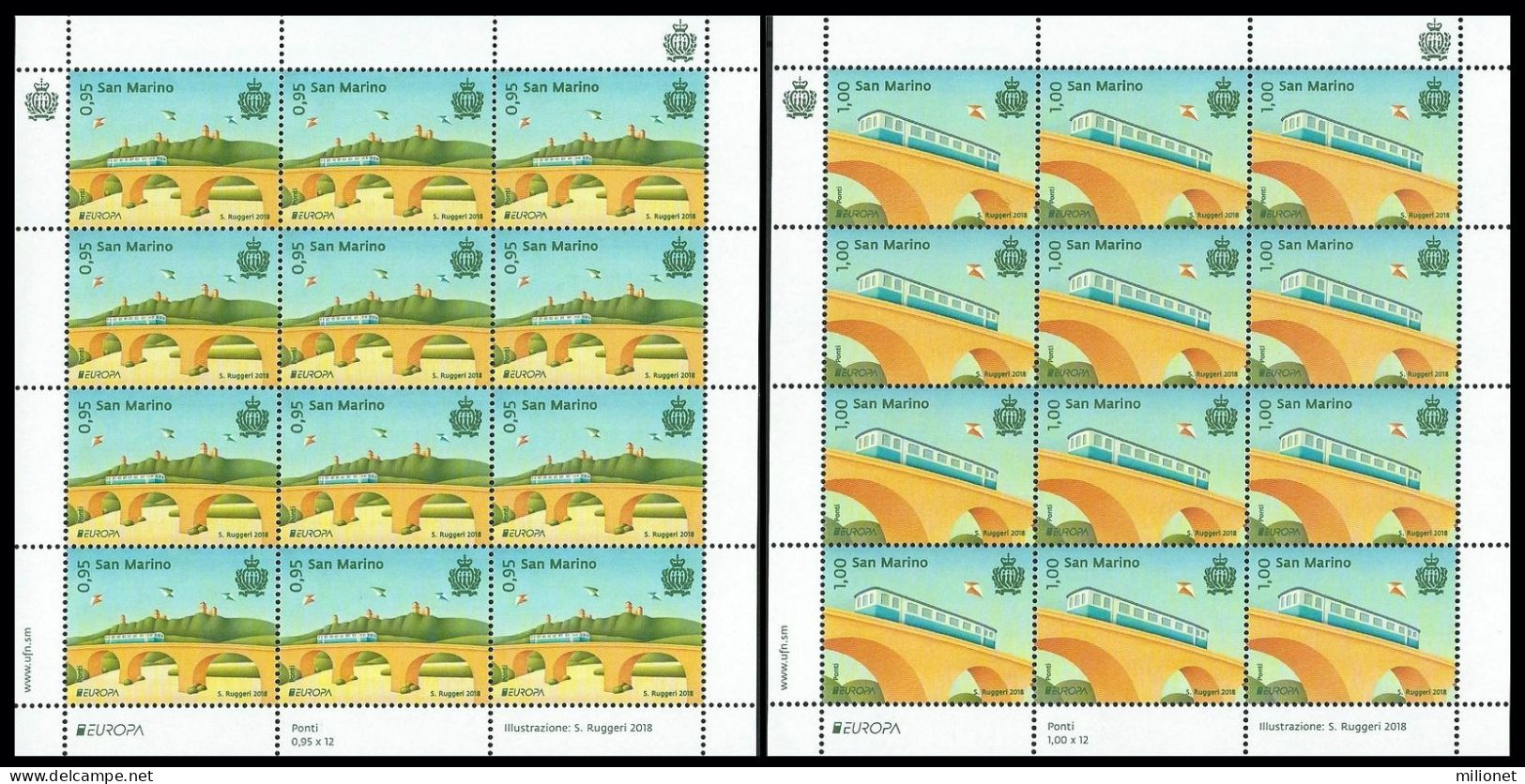 SALE!!! San Marino 2018 EUROPA CEPT BRIDGES 2 Sheetlets Of 12 Stamps MNH ** - 2018