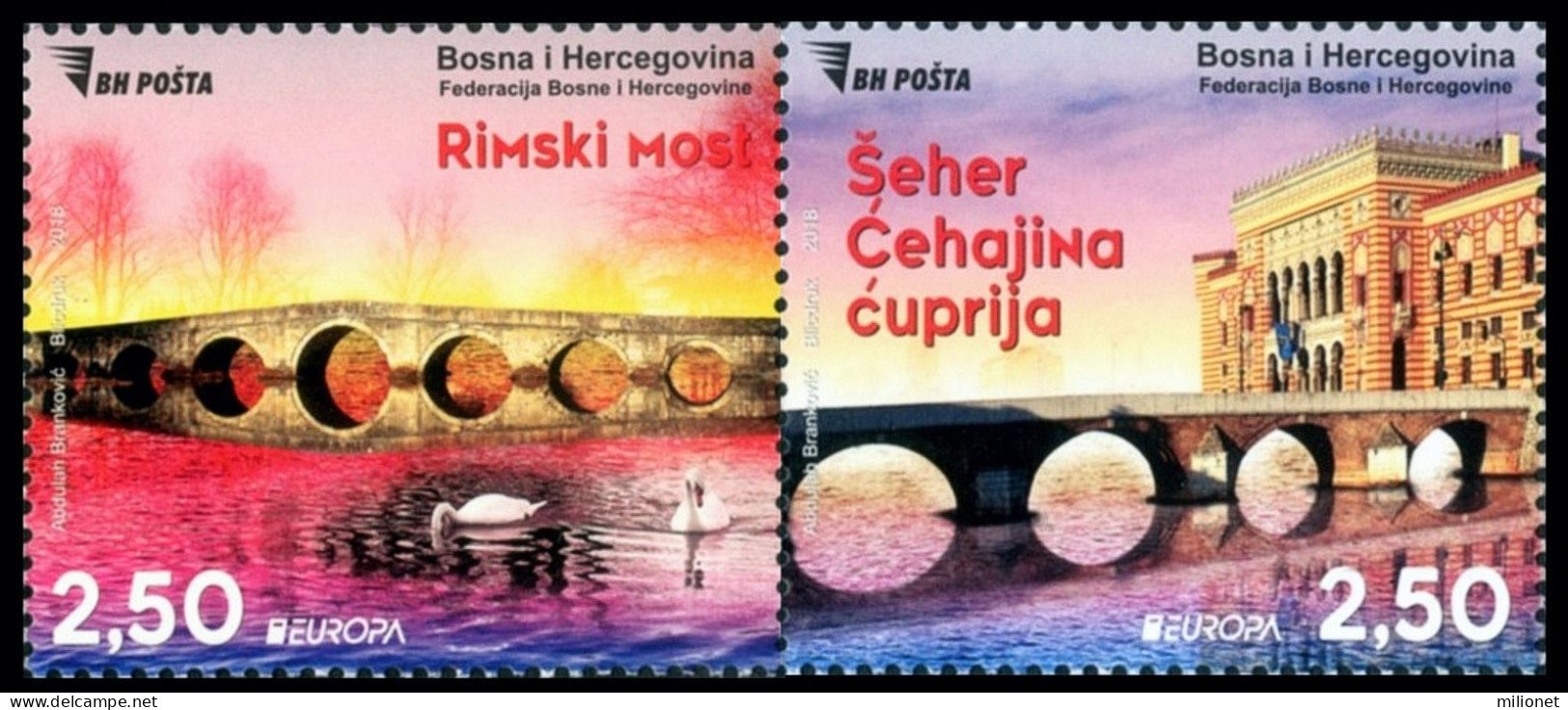 SALE!!! Bosnia Hercegovina Herzegovina Bosnien Sarajevo 2018 EUROPA CEPT BRIDGES 2 Stamps Se-tenant MNH ** - 2018