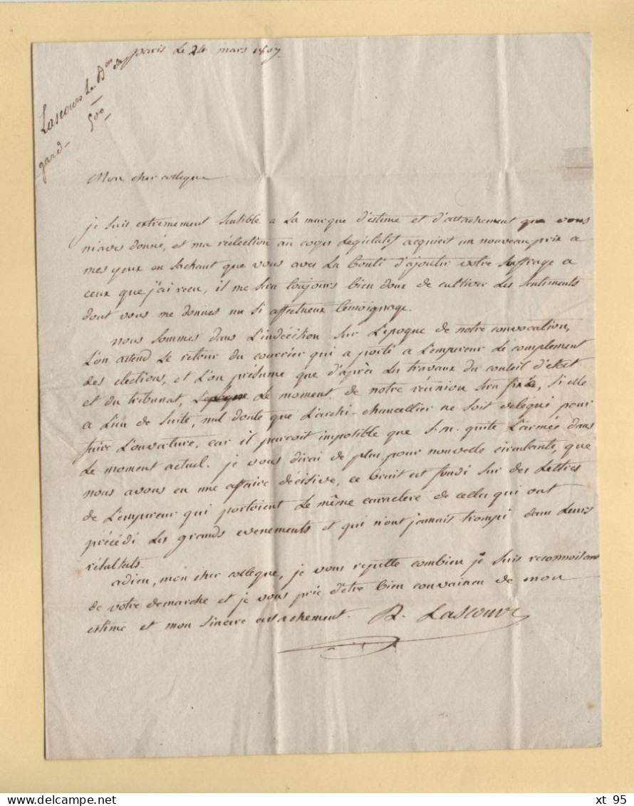 Postes Corps Legislatif - 1807 - Lettre Signee Jérôme Reynaud De Bologne De Lascours évoquant L'Empire - 1801-1848: Voorlopers XIX