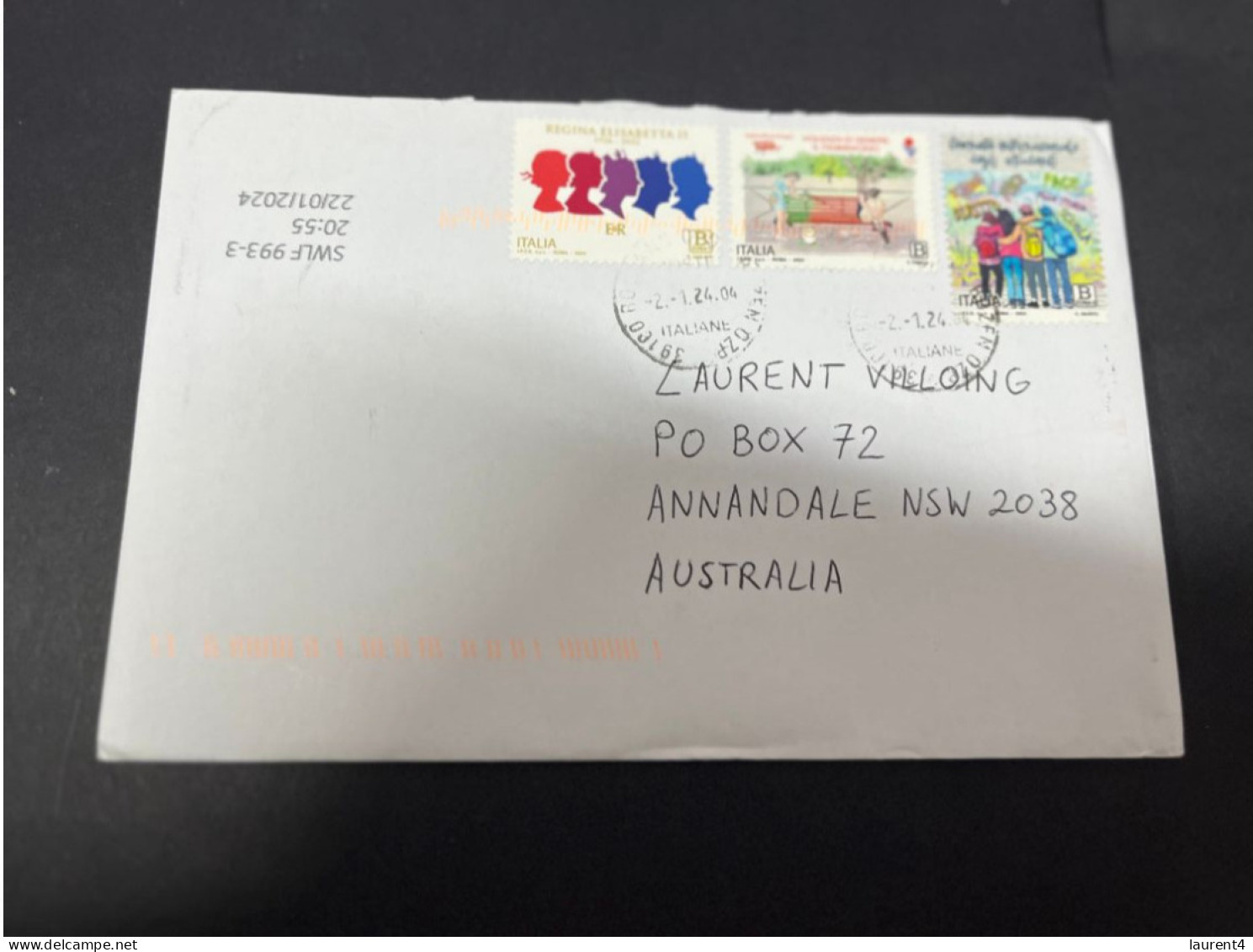 28-1-2024 (2 X 34) 1 Cover Posted From Italy To Australia (2024) With 3 Stamps - 2021-...: Poststempel