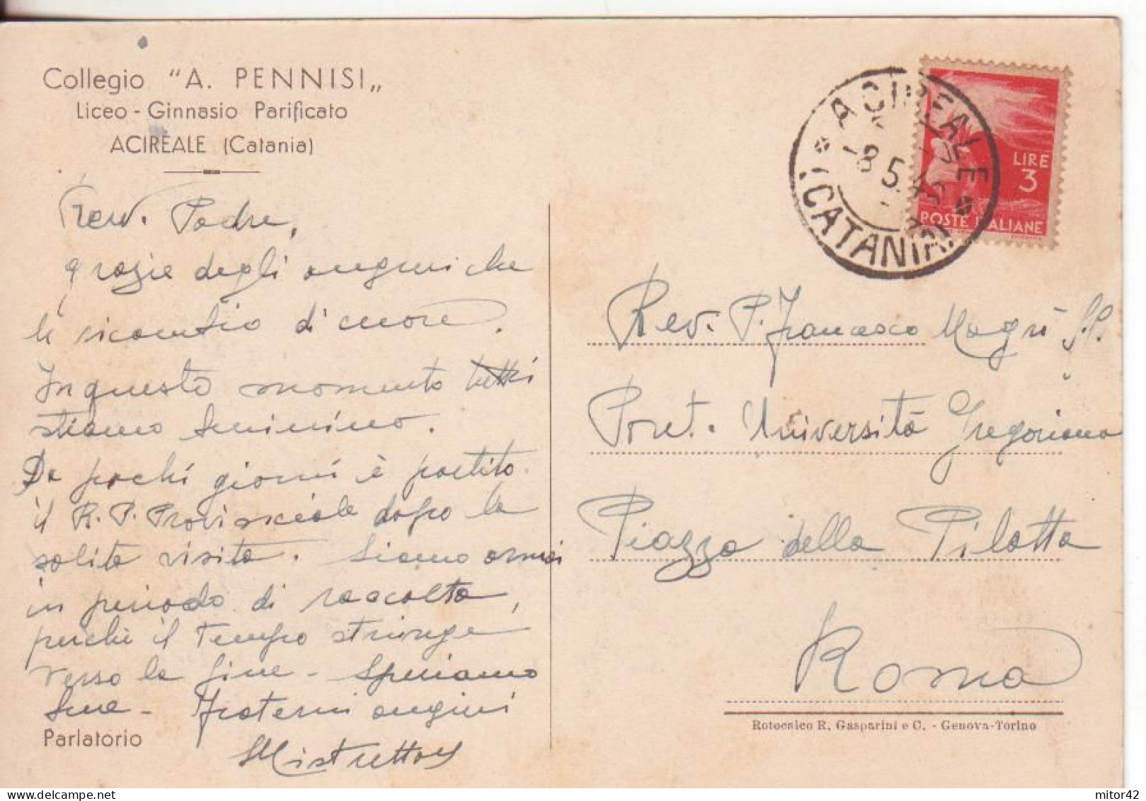 366*-Acireale-Catania-Sicilia-Collegio Pennisi-Parlatorio-v.1946 X Roma - Acireale