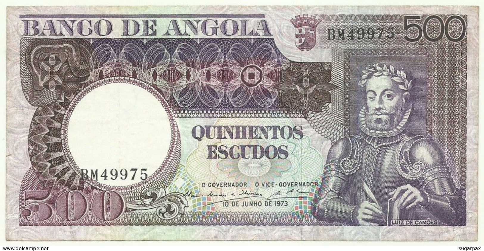 Angola - 500 Escudos - 10.6.1973 - Pick: 107 - Serie BM - Luiz De Camões - PORTUGAL - Angola