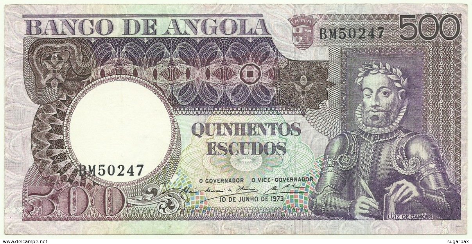 Angola - 500 Escudos - 10.6.1973 - Pick: 107 - Serie BM - Luiz De Camões - PORTUGAL - Angola