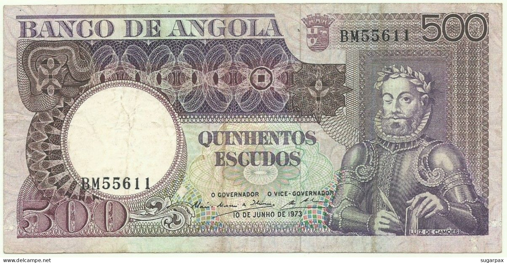 Angola - 500 Escudos - 10.6.1973 - Pick: 107 - Serie BM - Luiz De Camões - PORTUGAL - Angola