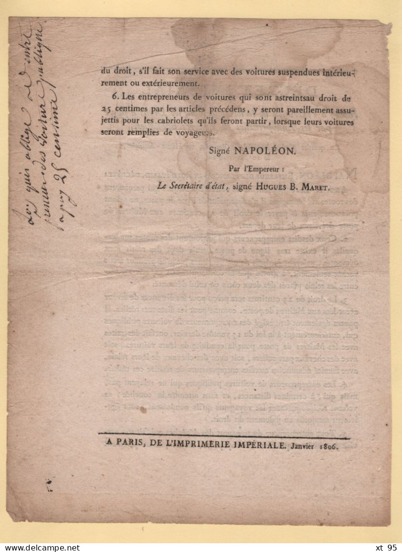 Decret Imperial - Droits A Payer - Maitres Des Postes - Transport Des Depeches - Napoleon - Bramau Autriche - An 14 - 1801-1848: Precursors XIX