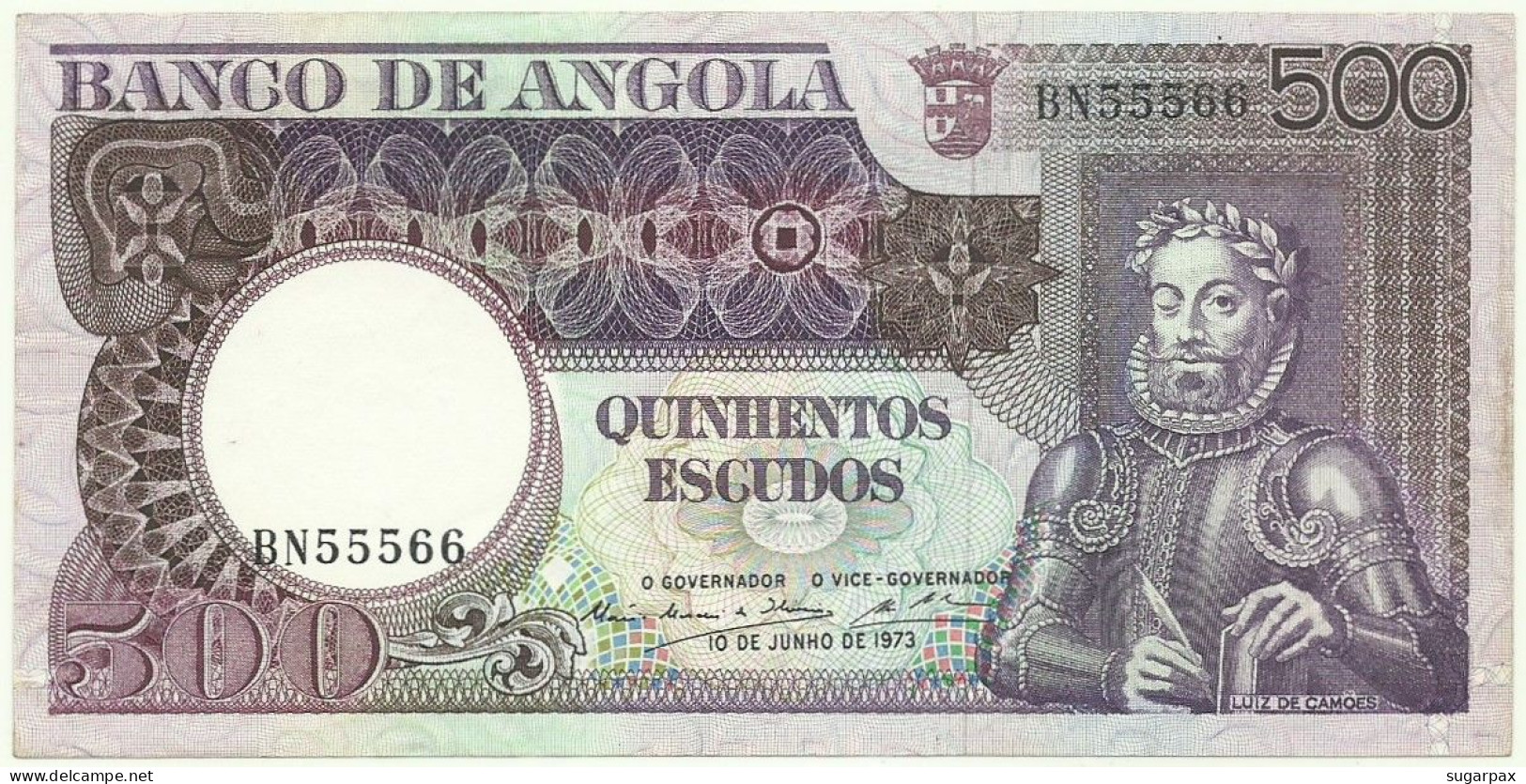 Angola - 500 Escudos - 10.6.1973 - Pick: 107 - Serie BN - Luiz De Camões - PORTUGAL - Angola