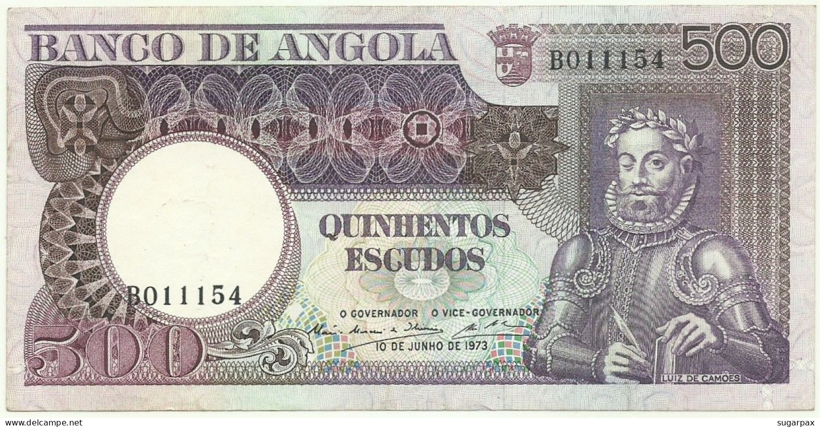 Angola - 500 Escudos - 10.6.1973 - Pick: 107 - Serie BO - Luiz De Camões - PORTUGAL - Angola