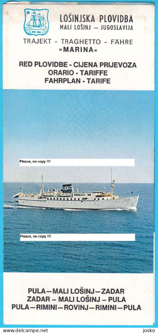 LOŠINJSKA PLOVIDBA - MALI LOŠINJ - Croatia Shipping Company Old Timetable + Price List 1970s * Croazia Kroatien Croatie - Autres & Non Classés