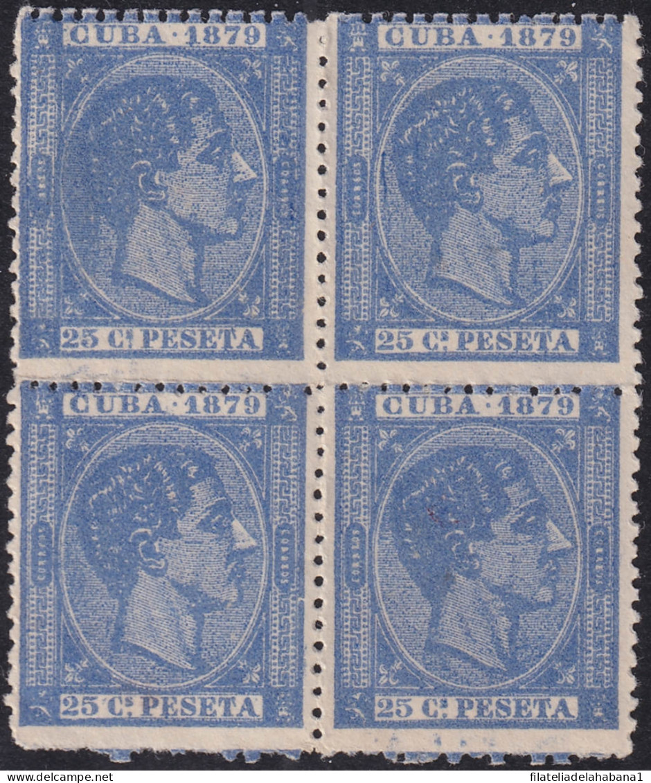 1879-224 ANTILLES SPAIN 1879 50c ALFONSO XII BLOCK 4 NO GUM.  - Prephilately