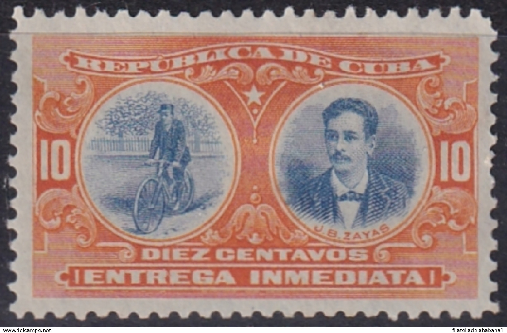 1910-223 CUBA 1910 10c MH ENTREGA ESPECIAL GEN JUAN BRUNO ZAYAS CYCLE BYCLICLE.  - Ongebruikt