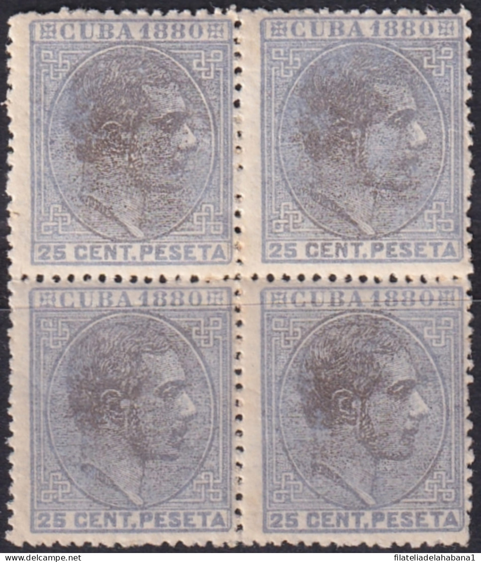 1880-193 ANTILLES SPAIN 1880 25c ALFONSO XII BLOCK 4 NO GUM. FINE PRINTING.  - Vorphilatelie