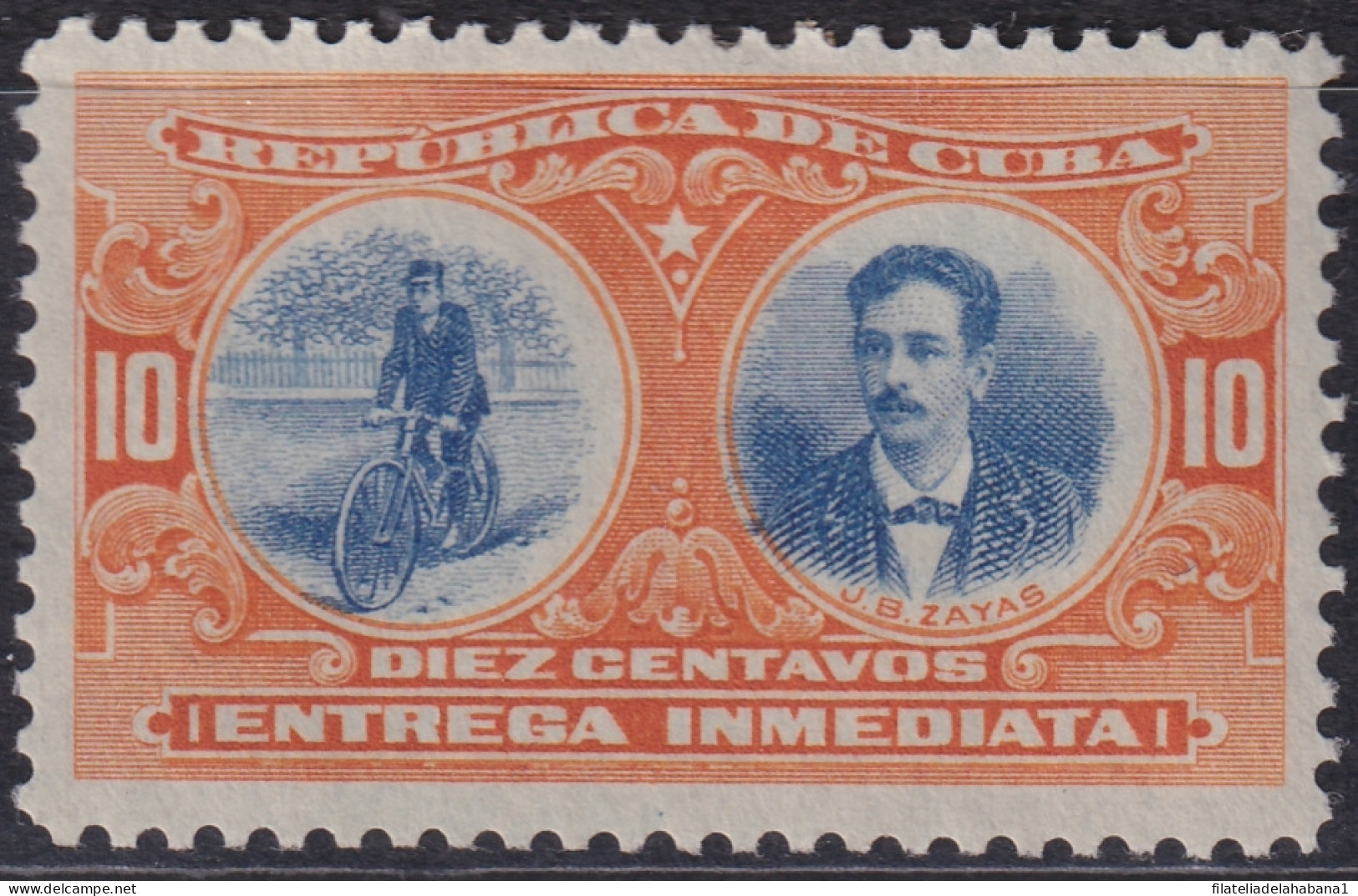 1910-225 CUBA 1910 10c MH ENTREGA ESPECIAL GEN JUAN BRUNO ZAYAS CYCLE BYCLICLE.  - Neufs