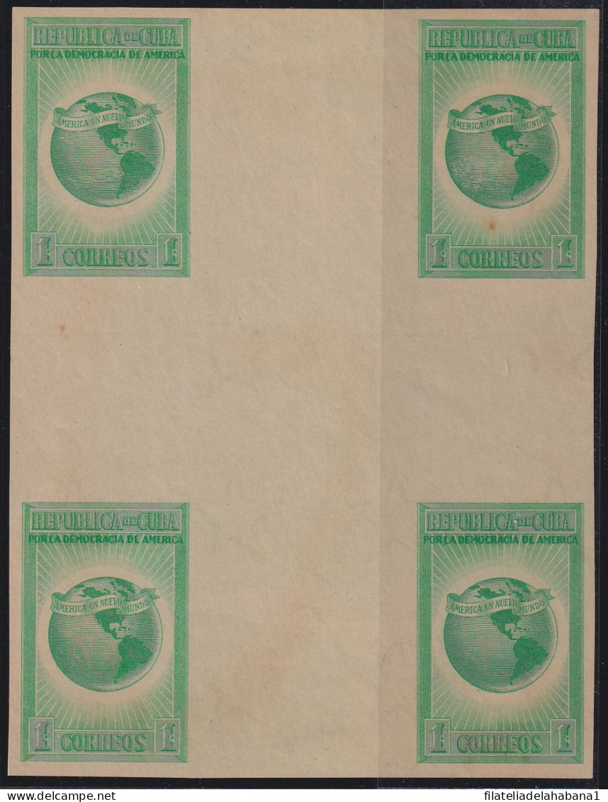 1942-453 CUBA 1942 1c DEMOCRATIA IMPERFORATED CENTER OF SHEET EARTH PLANET.  - Nuovi