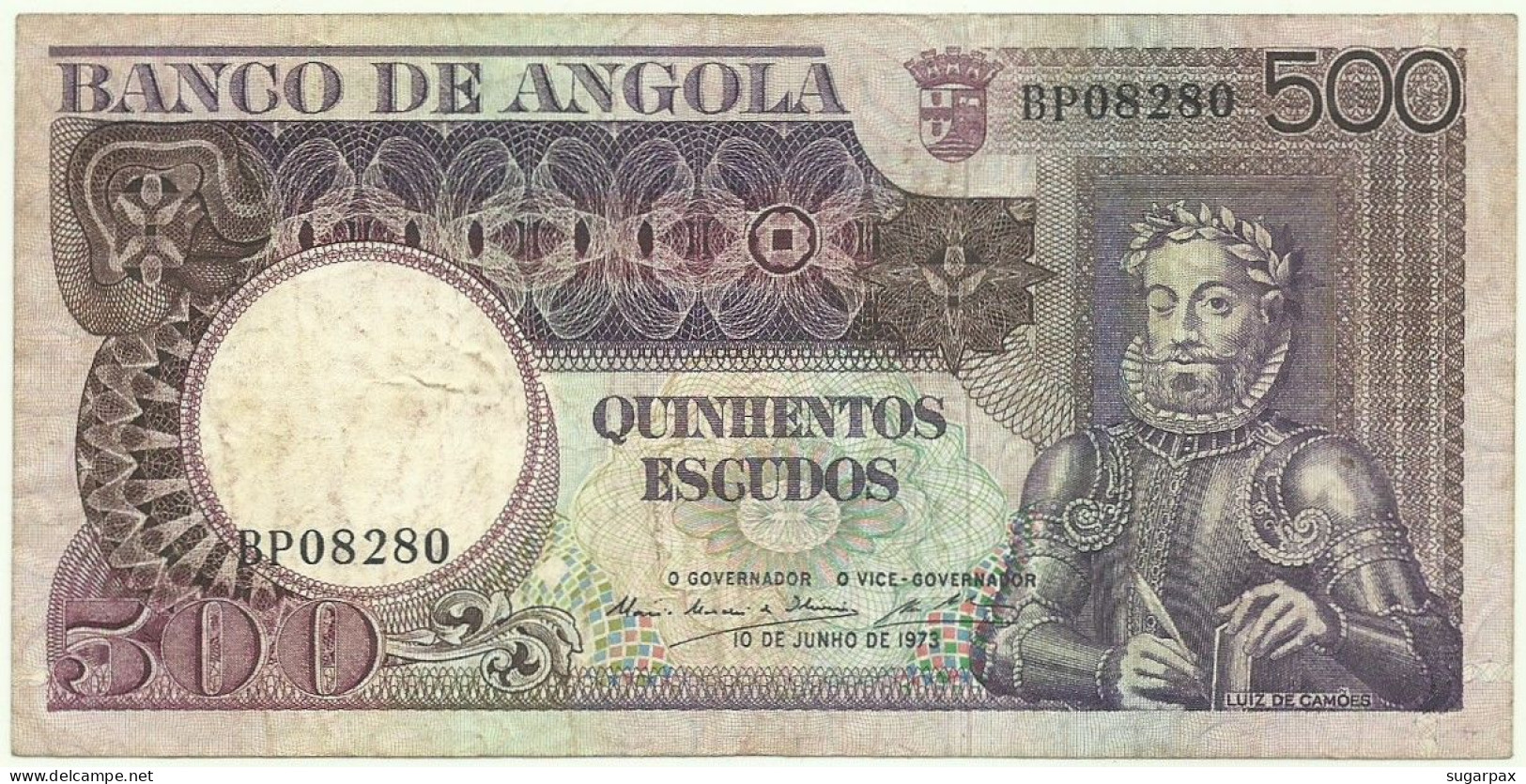 Angola - 500 Escudos - 10.6.1973 - Pick: 107 - Serie BP - RADAR 08280 CAPICUA - Luiz De Camões - PORTUGAL - Angola