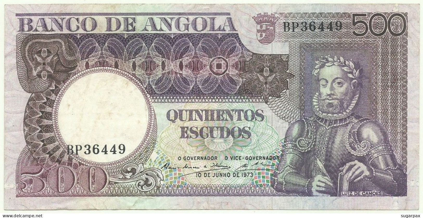 Angola - 500 Escudos - 10.6.1973 - Pick: 107 - Serie BP - Luiz De Camões - PORTUGAL - Angola