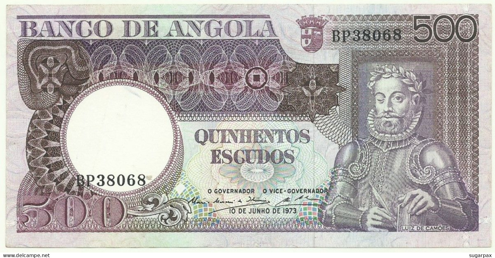 Angola - 500 Escudos - 10.6.1973 - Pick: 107 - Serie BP - Luiz De Camões - PORTUGAL - Angola