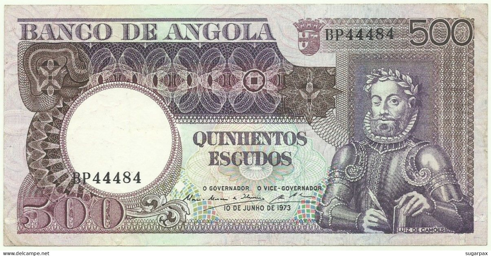 Angola - 500 Escudos - 10.6.1973 - Pick: 107 - Serie BP - Luiz De Camões - PORTUGAL - Angola