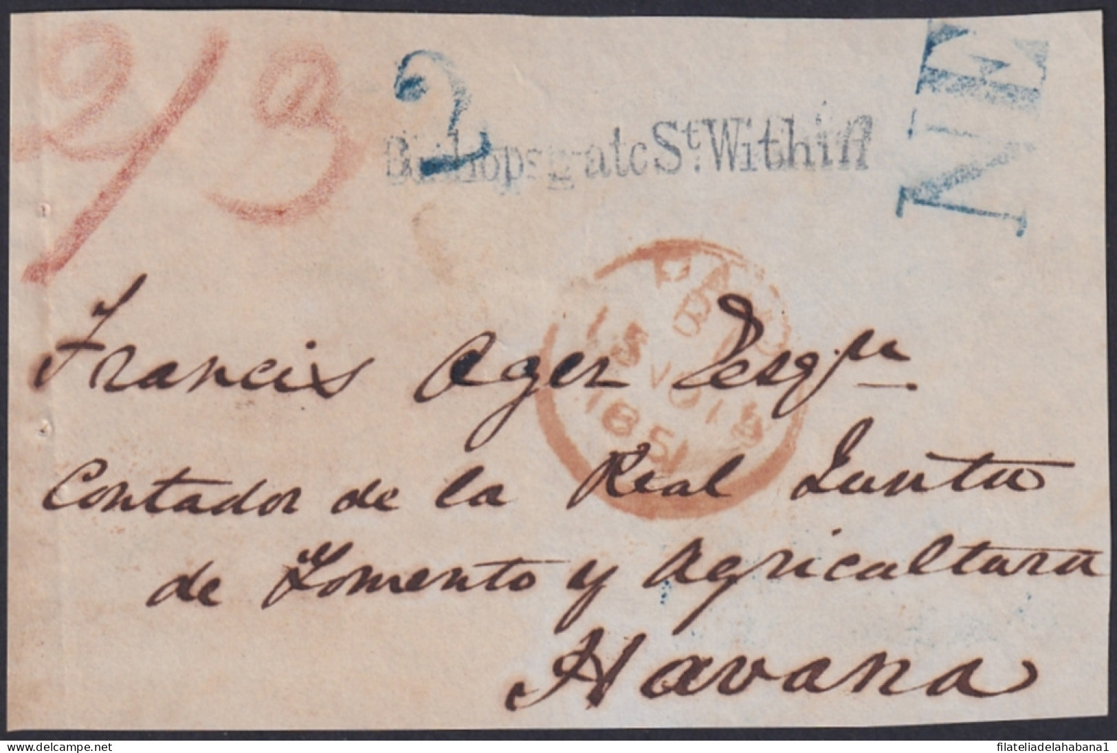 PREFI-793 ENGLAND UK FRONT COVER TO CUBA HAVANA “NE” BISHOPS GATE ST WITHIN. - Prephilately