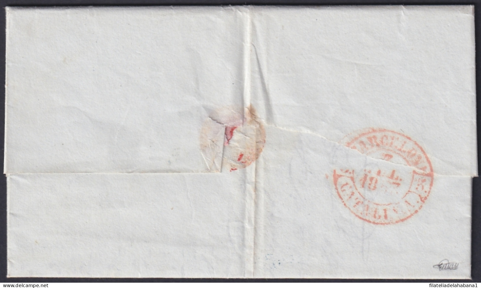 PREFI-794 CUBA 1853 STAMPLESS PUERTO PRINCIPE TO BARCELONA. 8ms TAXE.  - Prefilatelia