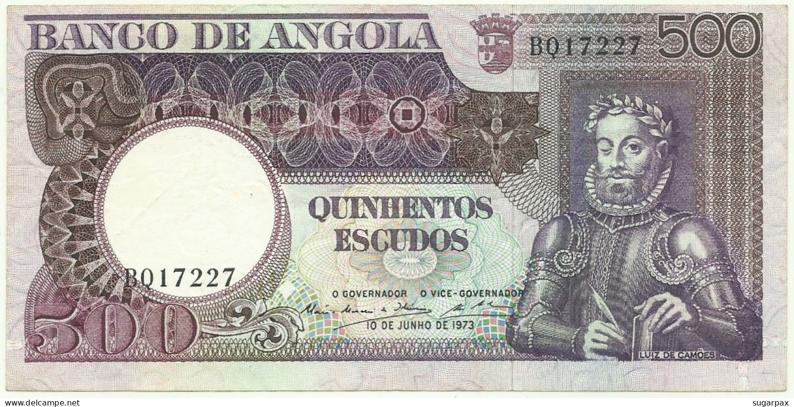 Angola - 500 Escudos - 10.6.1973 - Pick: 107 - Serie BQ - Luiz De Camões - PORTUGAL - Angola