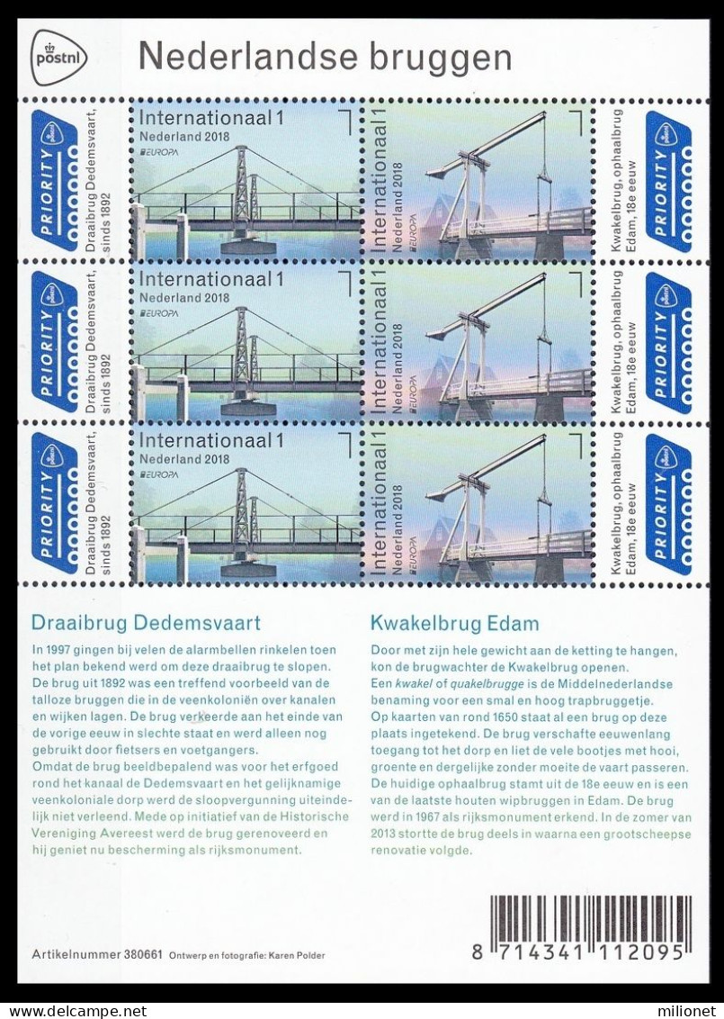 SALE!!! NETHERLANDS PAÍSES BAJOS PAYS-BAS NIEDERLANDE 2018 EUROPA CEPT BRIDGES Sheetlet Of 6 Stamps (3 Sets) MNH ** - 2018