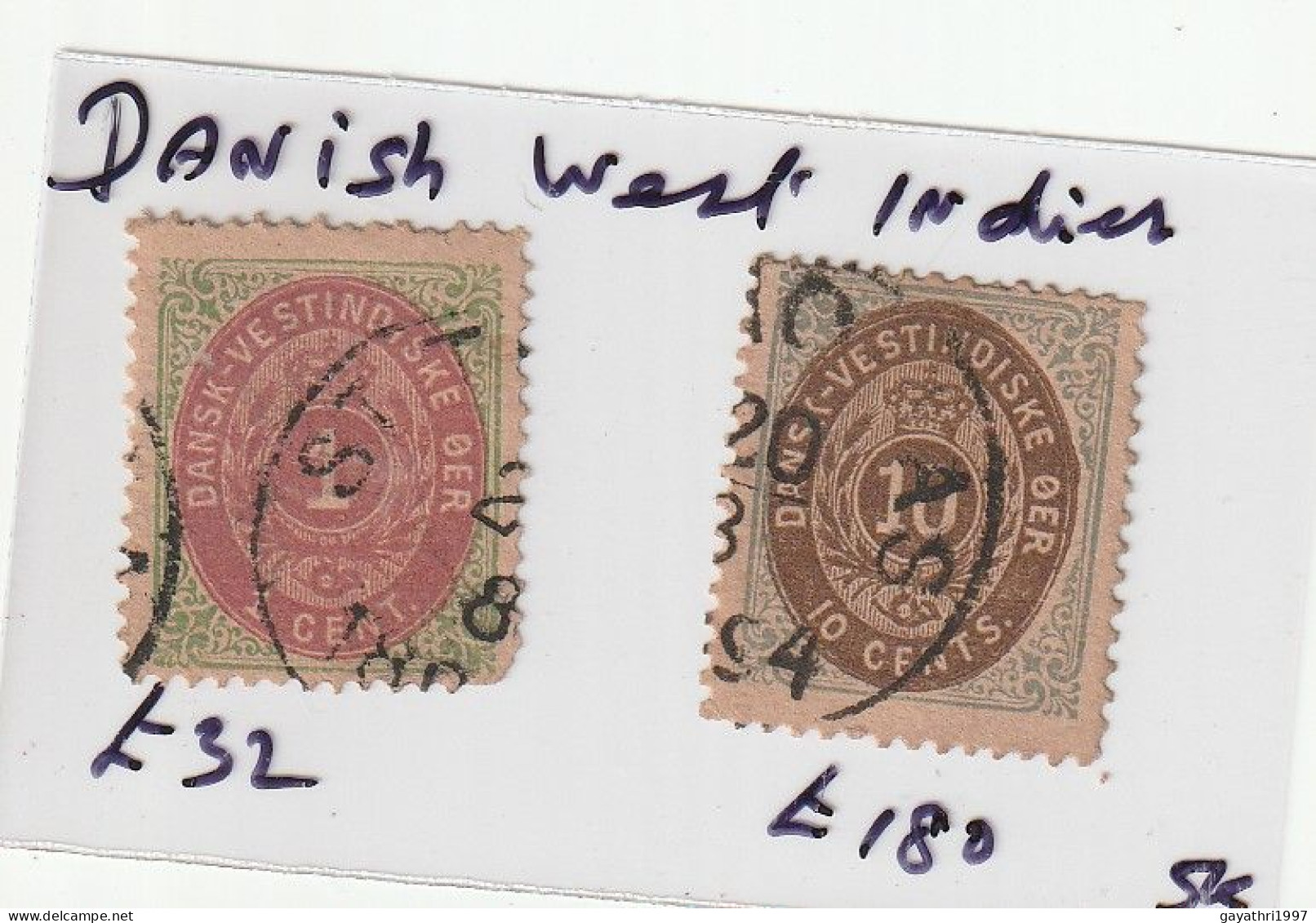 Denmark West Indies 2 Different Used Stamps - Denmark (West Indies)