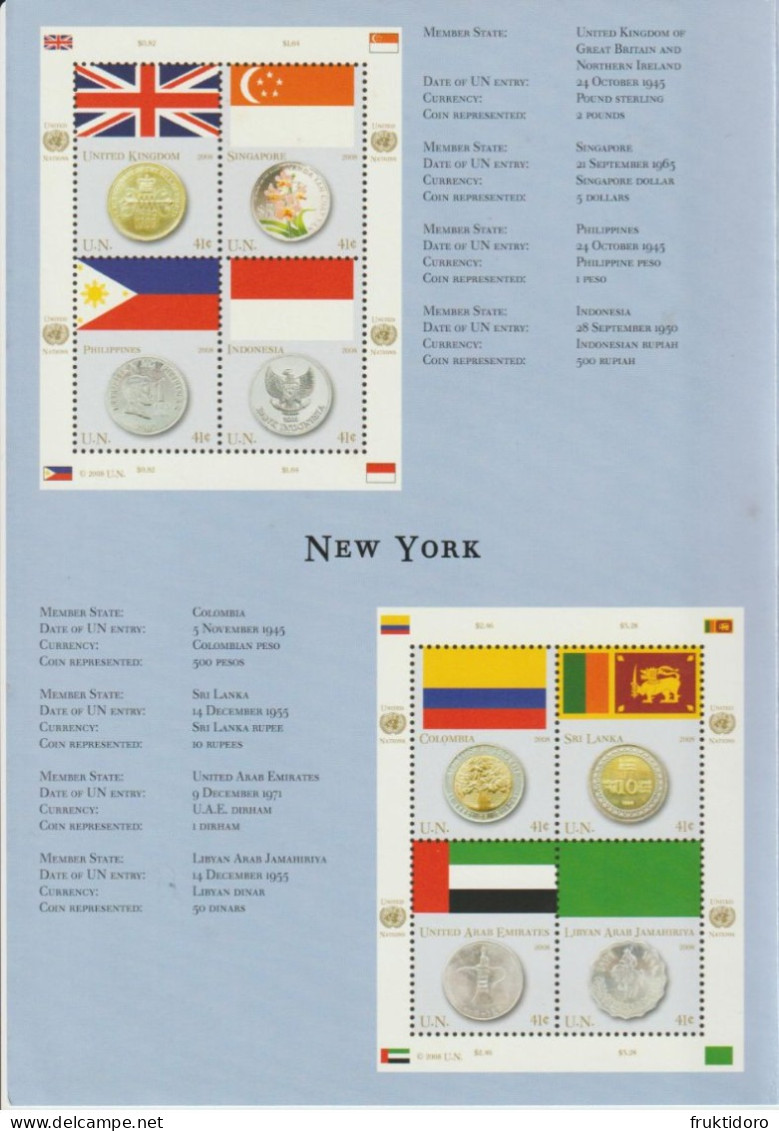 United Nations Folder For Flags And Coins 2008 With Blocks ** And Mounts - Emissions Communes New York/Genève/Vienne