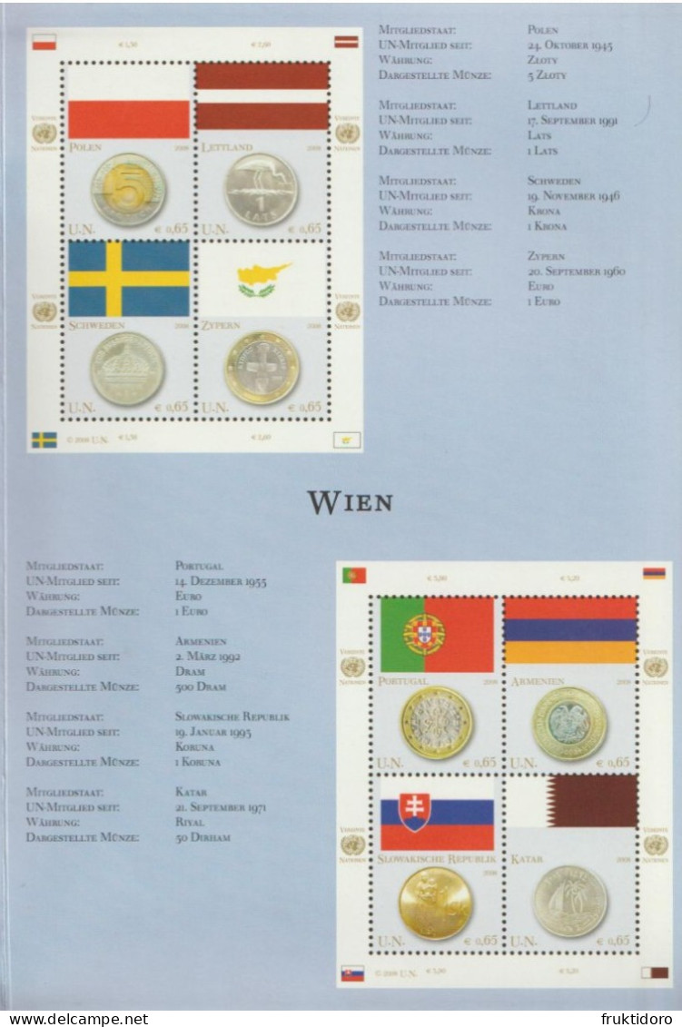 United Nations Folder For Flags And Coins 2008 With Blocks ** And Mounts - Emisiones Comunes New York/Ginebra/Vienna