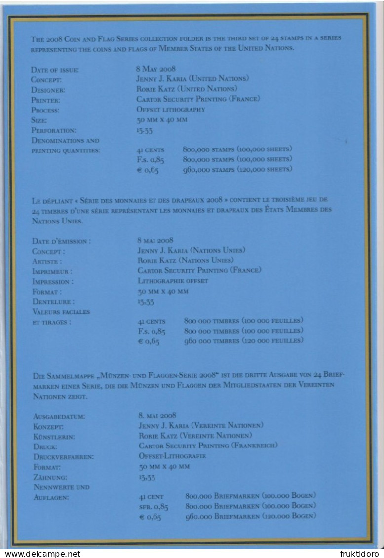 United Nations Folder For Flags And Coins 2008 With Blocks ** And Mounts - Emissions Communes New York/Genève/Vienne