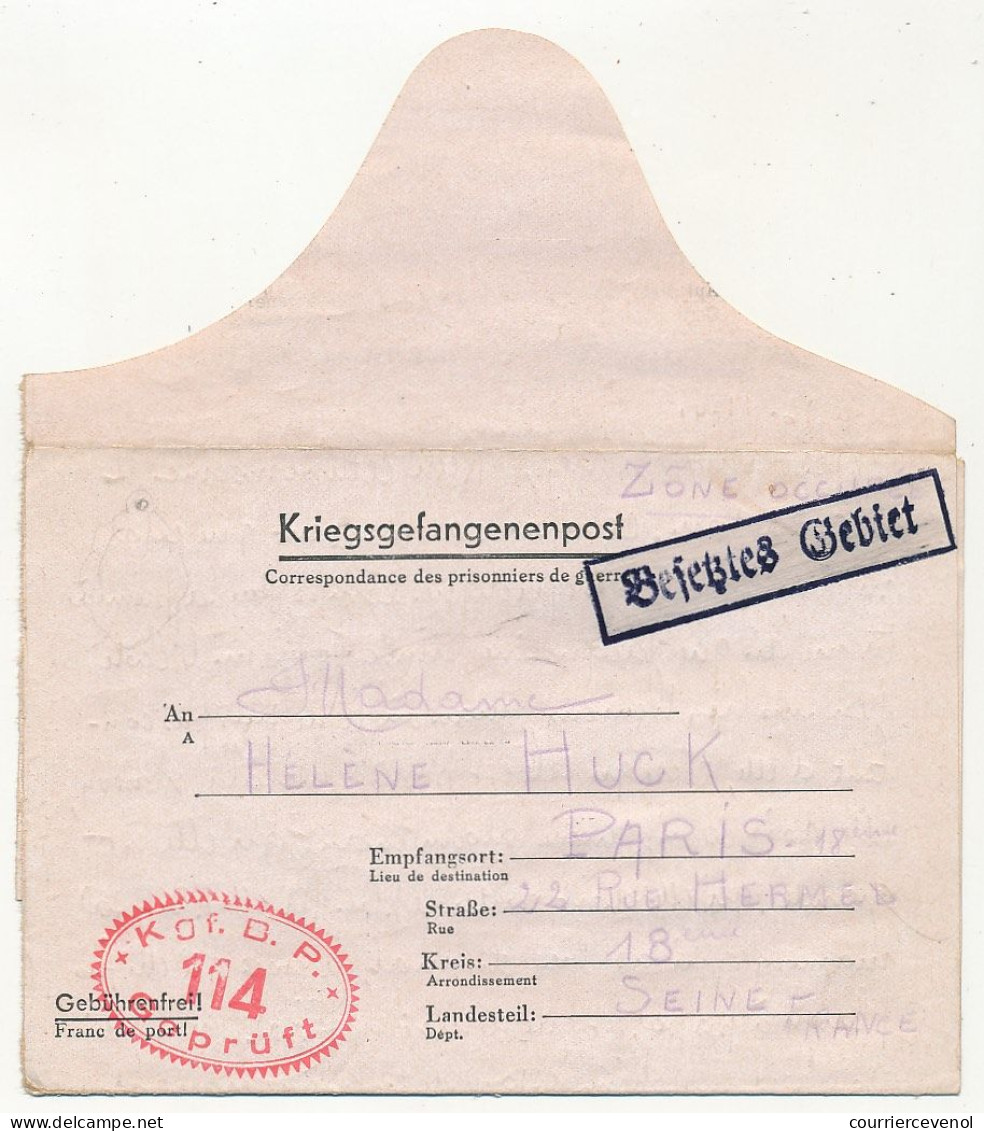 Lettre Depuis Le Stalag 1A Stablack - Censure Rouge Kgf. B.P. 114 Geprüft - Novembre 1941 - Guerre De 1939-45