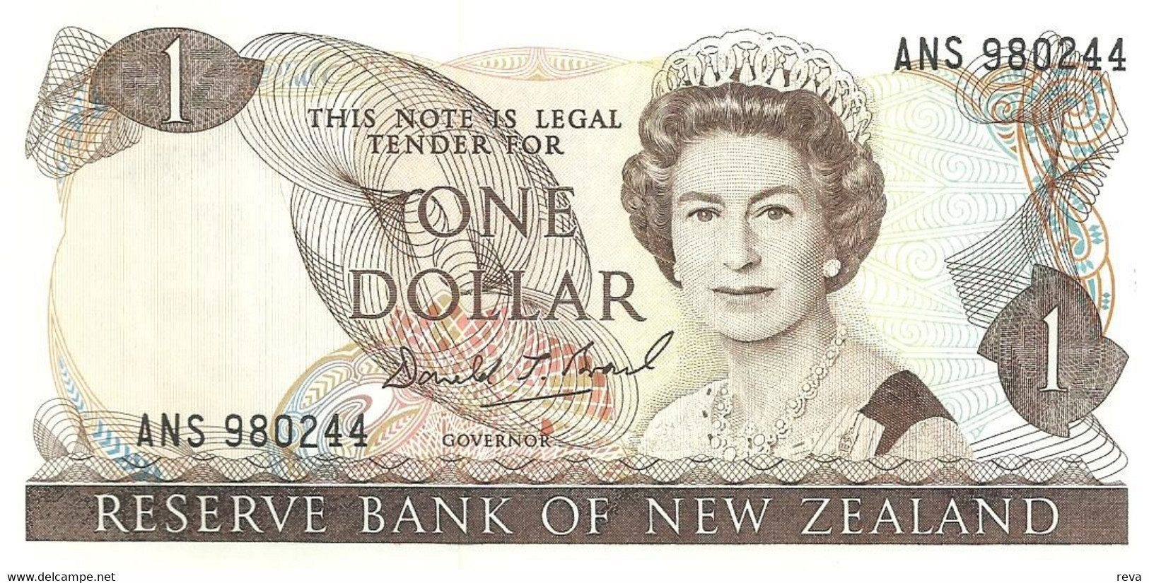 NEW ZEALAND $1 JAMES COOK WMK 1ST ISSUE HEAD OF QEII BIRD BACK ND(1968-75) SIGN WILKS P.163b VF READ DESCRIPTION - Nouvelle-Zélande