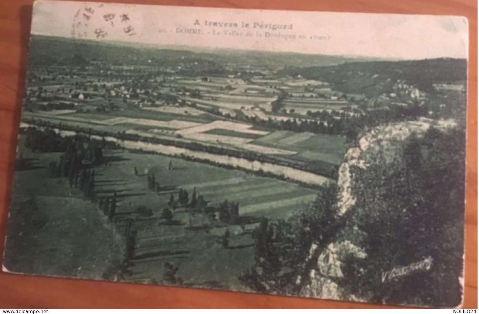 Cpa 24 Domme, La Vallée De La Dordogne En Amont, "à Travers Le Périgord" Colorisée Verte, éd Tassaint, écrite 1936 - Domme