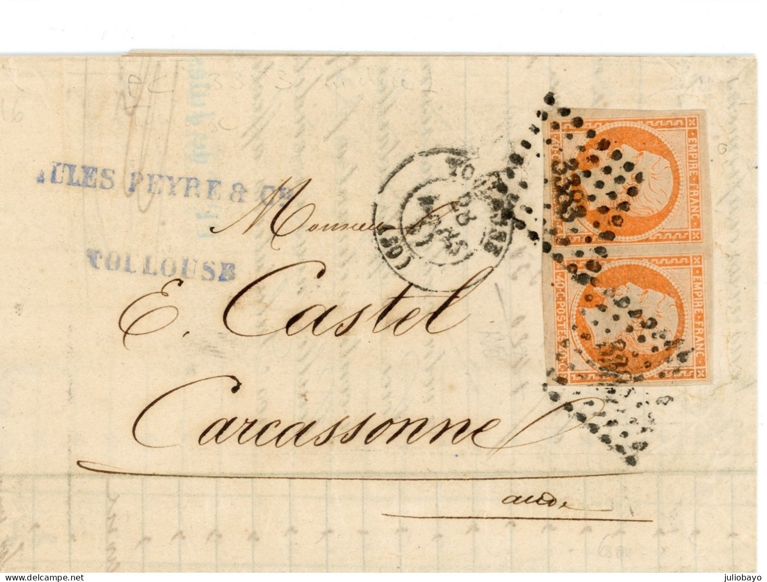 28 Mars 1862 Paire N°16 Sur Lac De Toulouse Vers Carcassonne - 1849-1876: Klassik