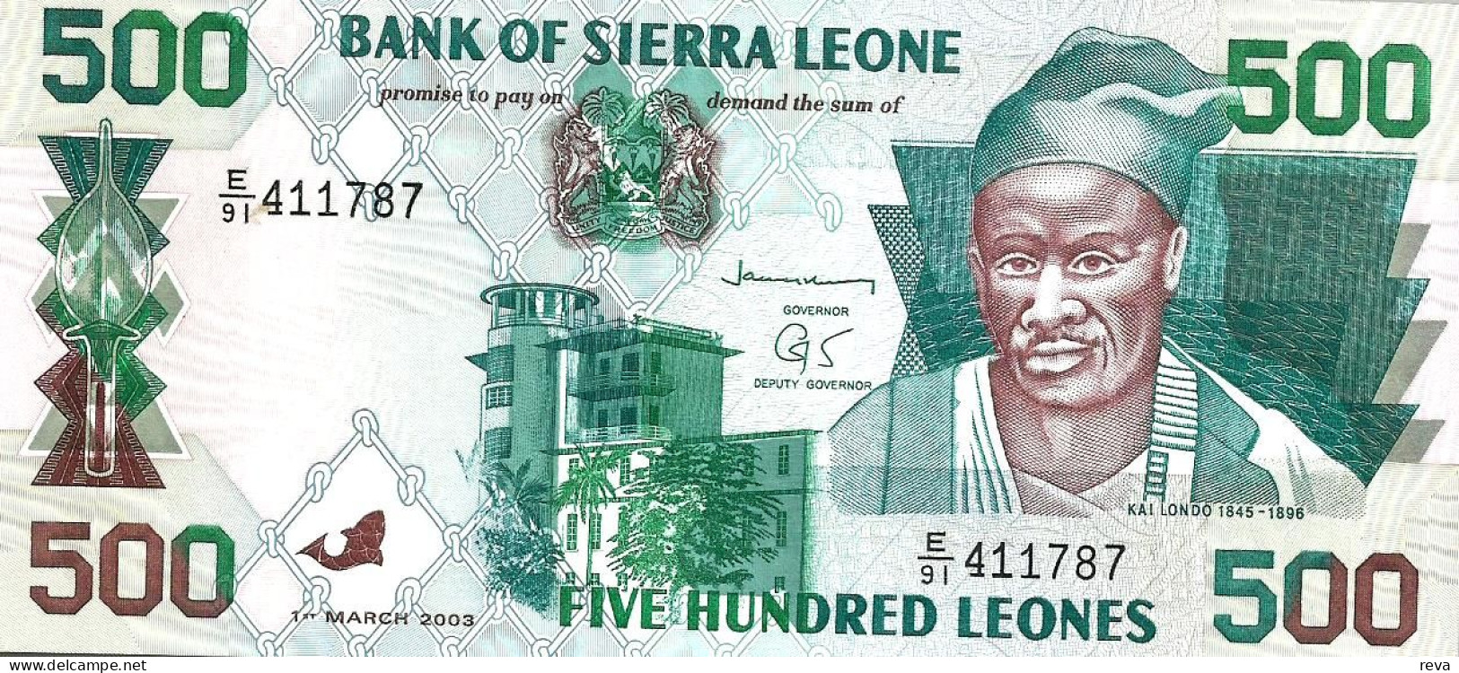 SIERRA LEONE 500 LEONE GREEN MAN FRONT SHIP BACK DATED 01-03-2003 UNC P.? READ DESCRIPTION - Sierra Leona