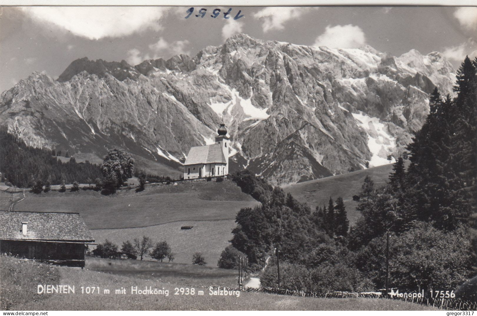 E3212) DIENTEN Mit Hochkönig 2938m - Salzburg - S/W FOTO AK HAUS Wiese Kirche TOP ! - Dienten