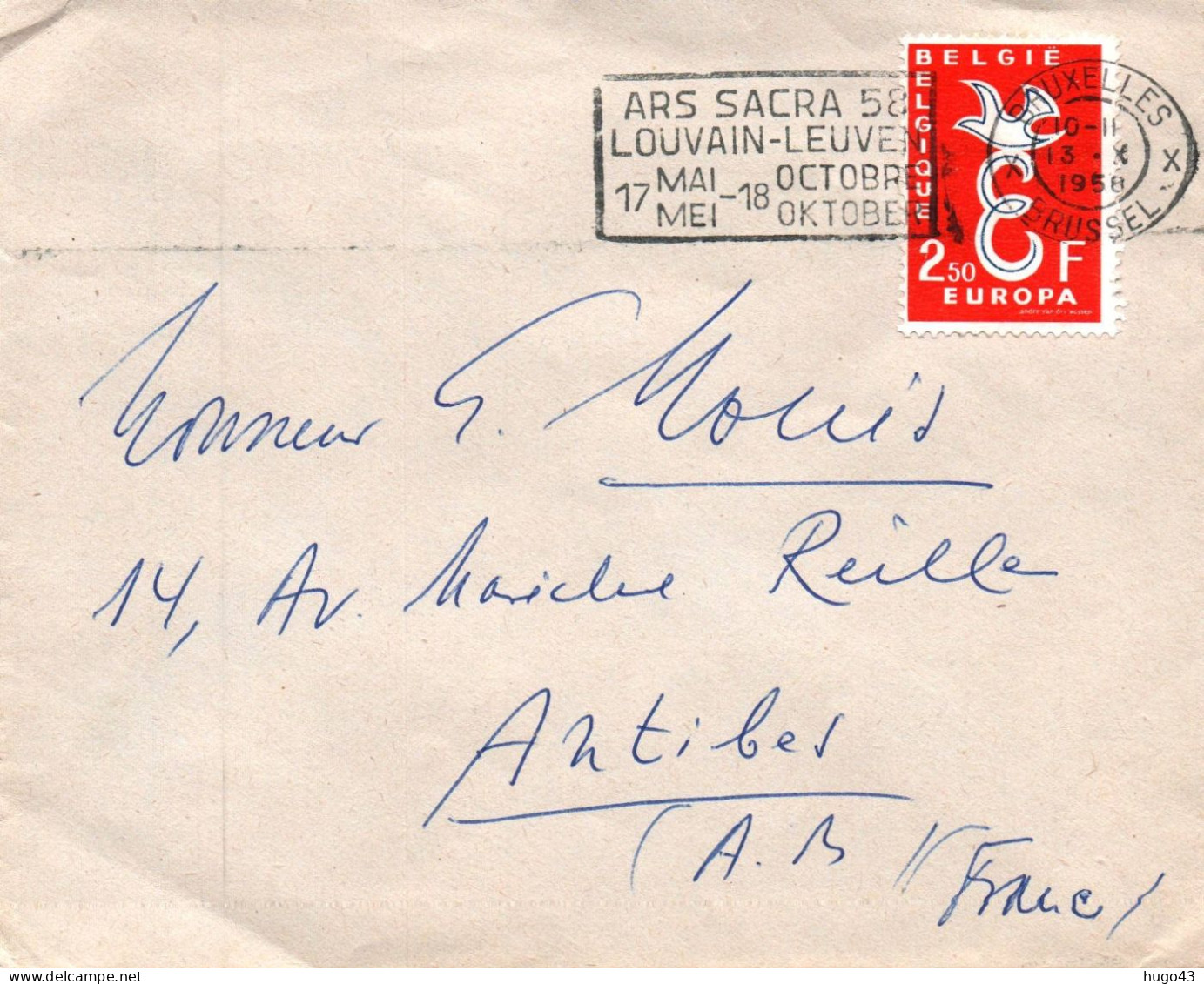 (RECTO / VERSO) ENVELOPPE AVEC TIMBRE EUROPA  BELGIQUE EN 1958 - BELLE FLAMME - 1958