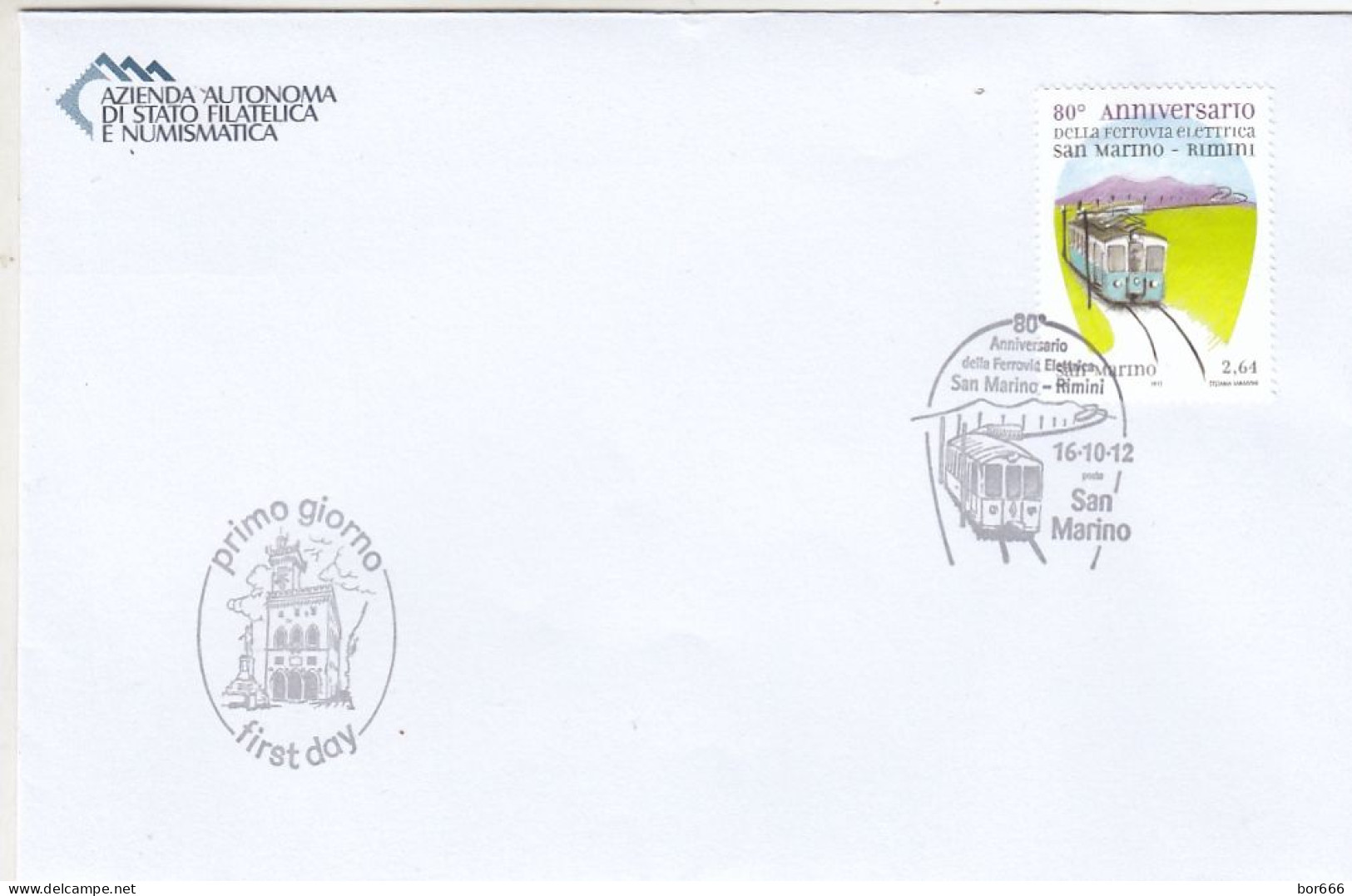 GOOD SAN MARINO FDC 2012 - Railway / Train - Ganzsachen