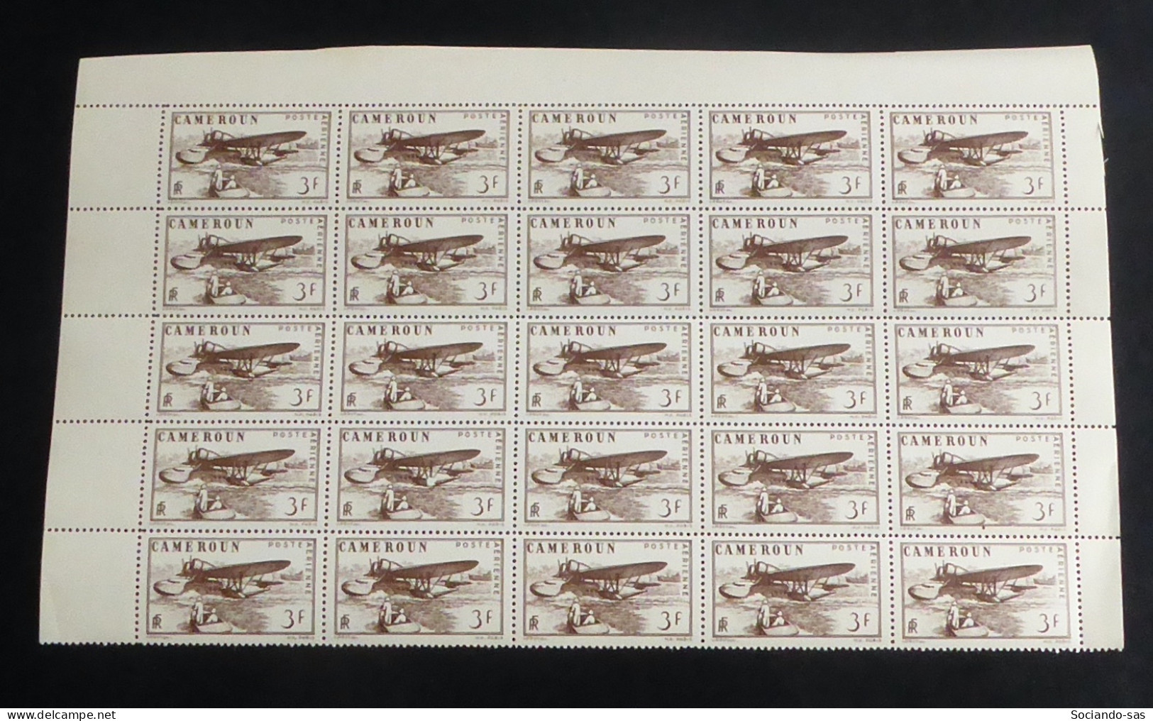 CAMEROUN - 1941 - PA N°YT. 5 - Avion 3f - Bloc De 25 Bord De Feuille - Neuf Luxe** / MNH - Airmail