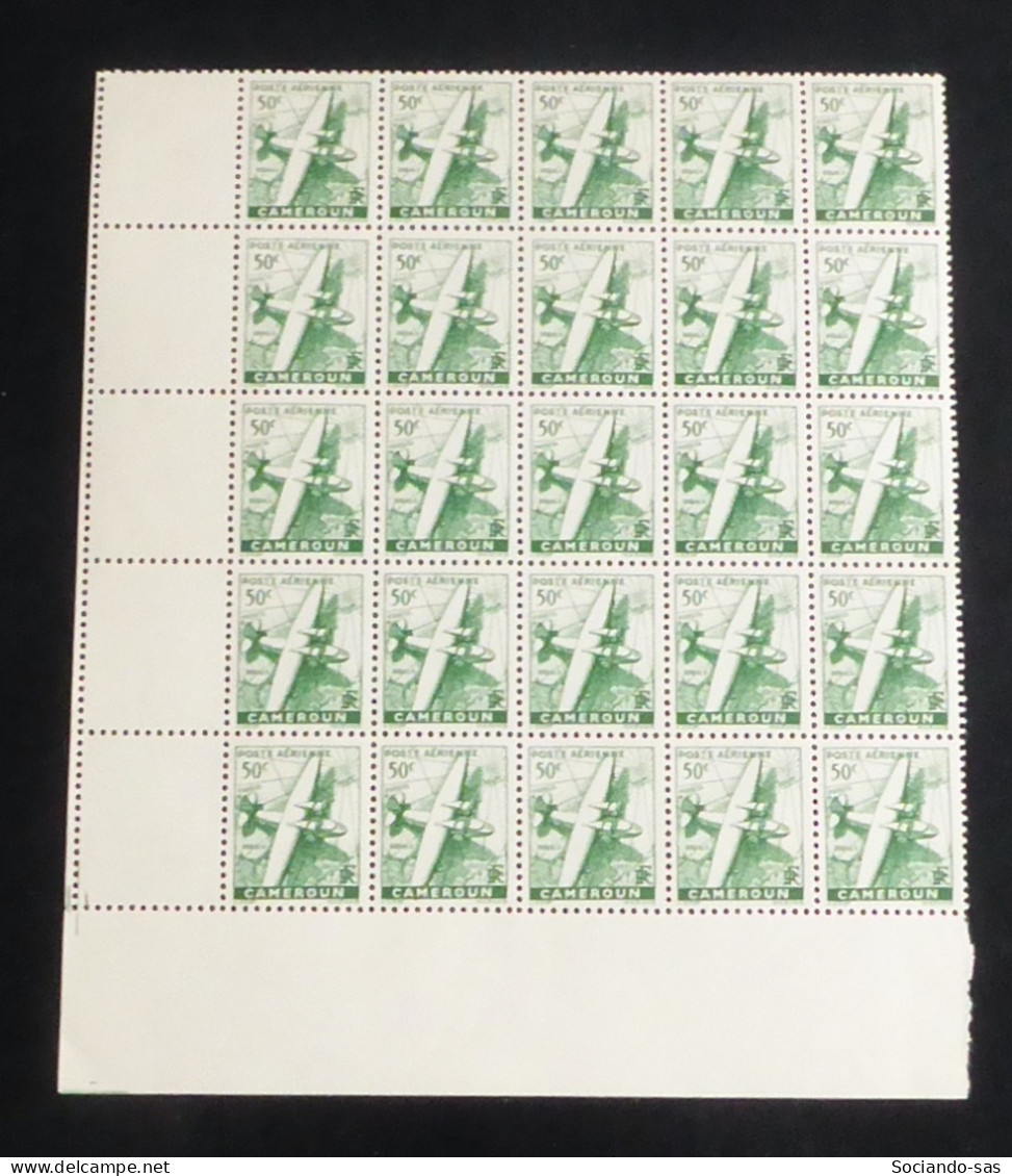 CAMEROUN - 1941 - PA N°YT. 2 - Avion 50c - Bloc De 25 Bord De Feuille - Neuf Luxe** / MNH - Poste Aérienne