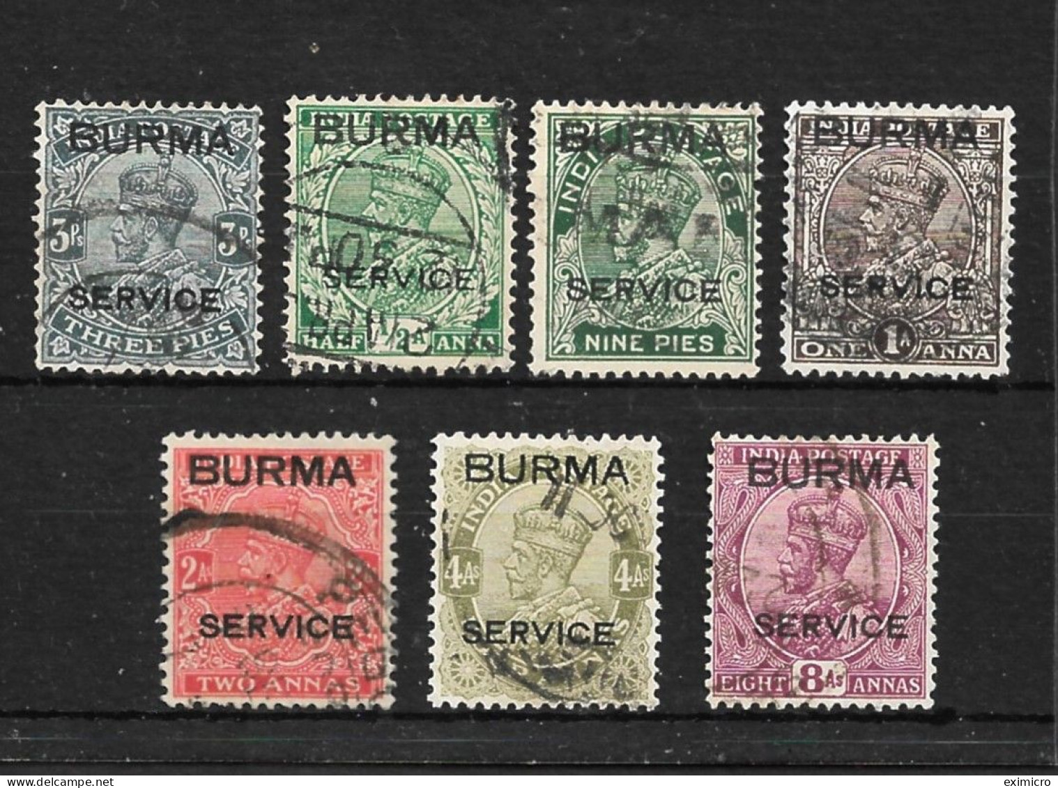 BURMA 1937 OFFICIALS TO 8a BETWEEN SG O1 AND SG O9 FINE USED Cat £8.85 - Birmanie (...-1947)