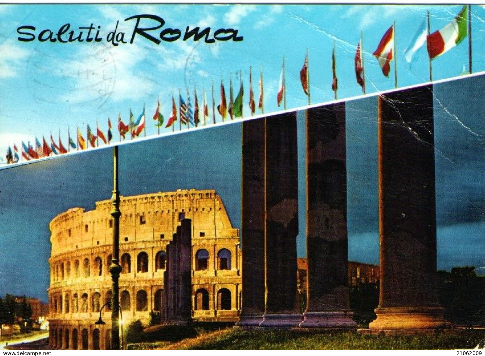 ROMA - NOTTURNO COLOSSEO E BANDIERE FLAGS - VIAGGIATA 1967 - Coliseo