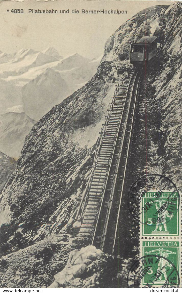 (RIAS) SUISSE. Train à Crémaillère Pilatusbahn Und Die Berner-Hochalpen 1913 (Rare En Noir Et Blanc)... - Alpnach