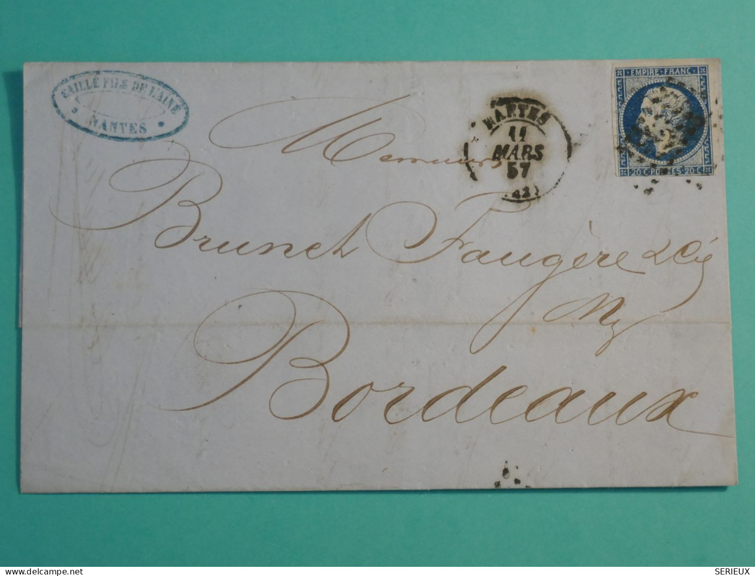 DH19 FRANCE  BELLE  LETTRE   1857 NANTES  A BORDEAUX  +NAPOLEON N°14    ++AFF. INTERESSANT++++++ - 1849-1876: Classic Period